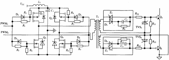 圖1 變壓器隔離全橋電路